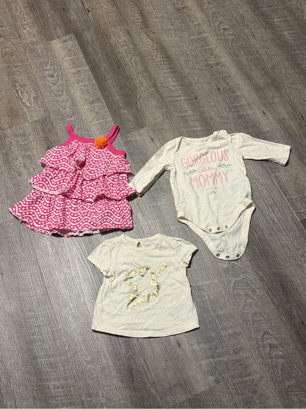 Pink Ruffle Baby Dress with Orange Flower Accent white onesie & short sleeve C1
